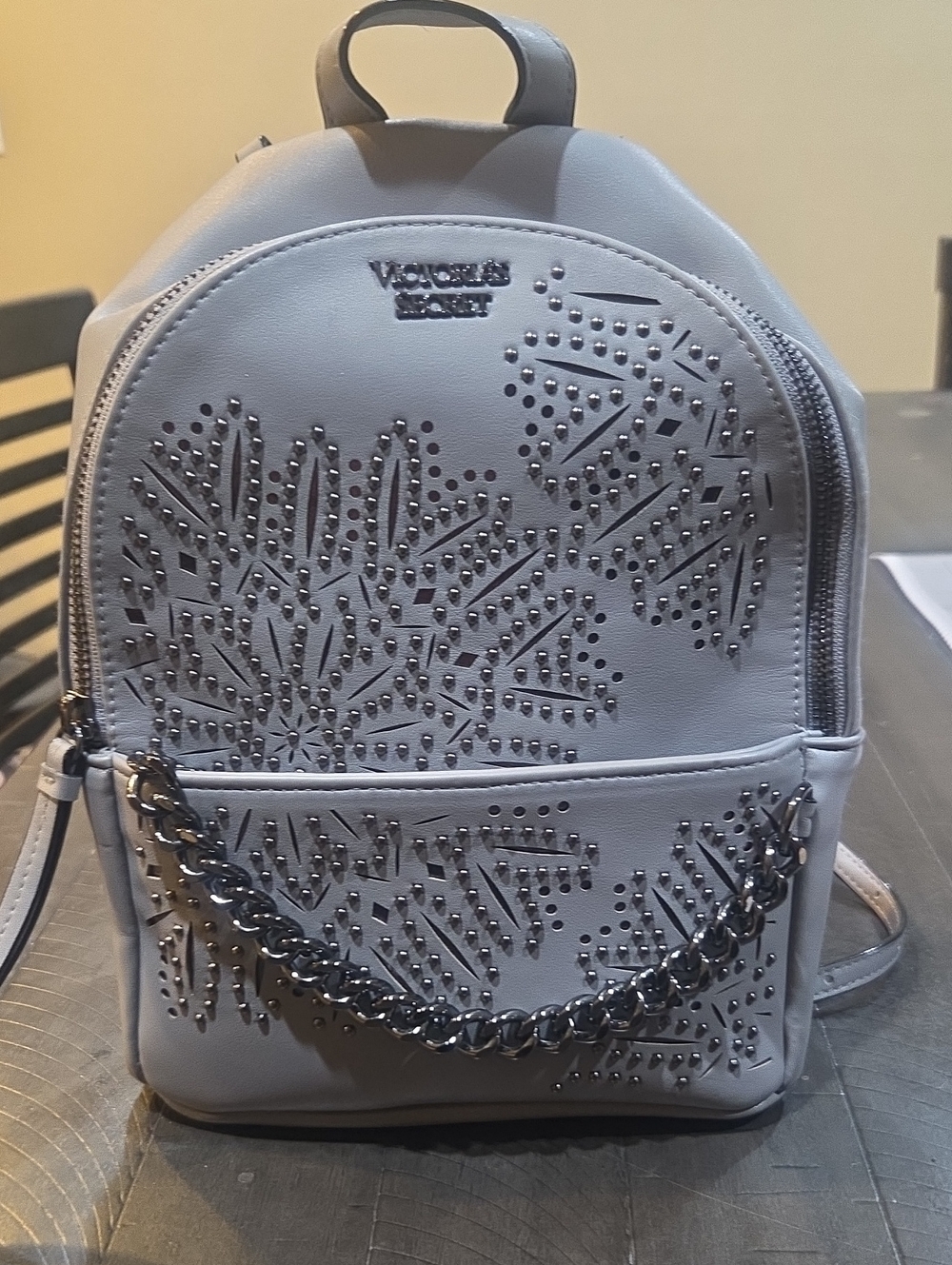 Victoria's Secret Gray Studded Chain Mini Backpack